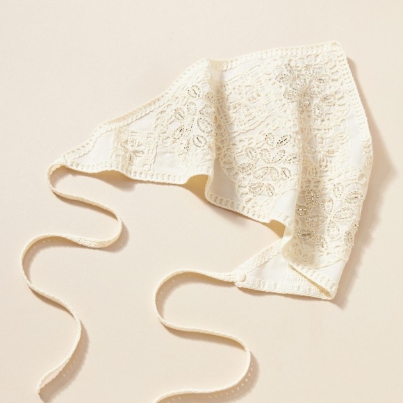 NWT Anthropologie Ivory Woven Beaded Headscarf